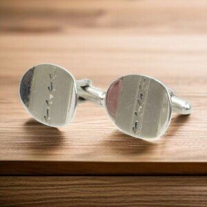 Shields Silvertone Etched Cufflinks Rectangle Men Vintage MCM Jewelry Accessory